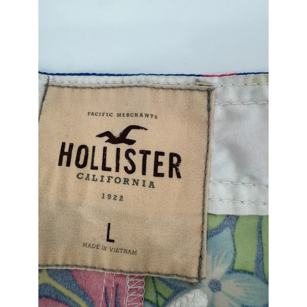 Hollister Board Shorts Men Large Blue Pink Hibiscus Floral Surf Beach Swim Trunk